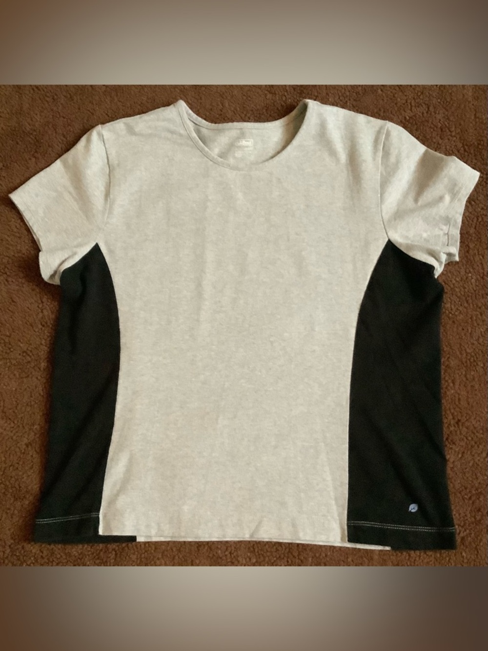 L.L. Bean Shirt Top-Gray with Black Panels-Round Neck-Cotton Spandex Blend-L - Picture 5 of 9